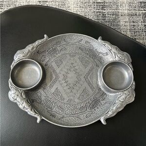 Ornate Pewter Tray with Dual Holders